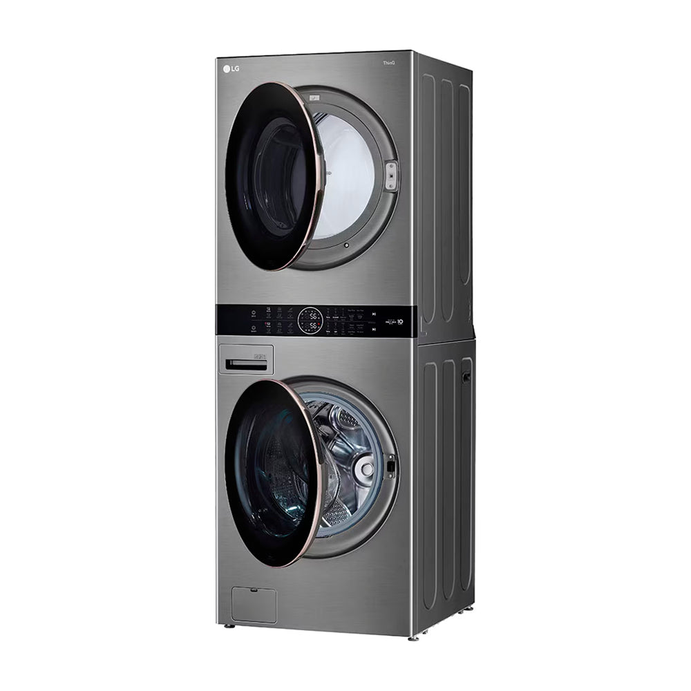 LG WashTower Torre de Lavado a Gas Inverter Direct Drive de Carga Frontal | AI DD | AI Sensor Dry | AI ThinQ | 22kg | Plateado