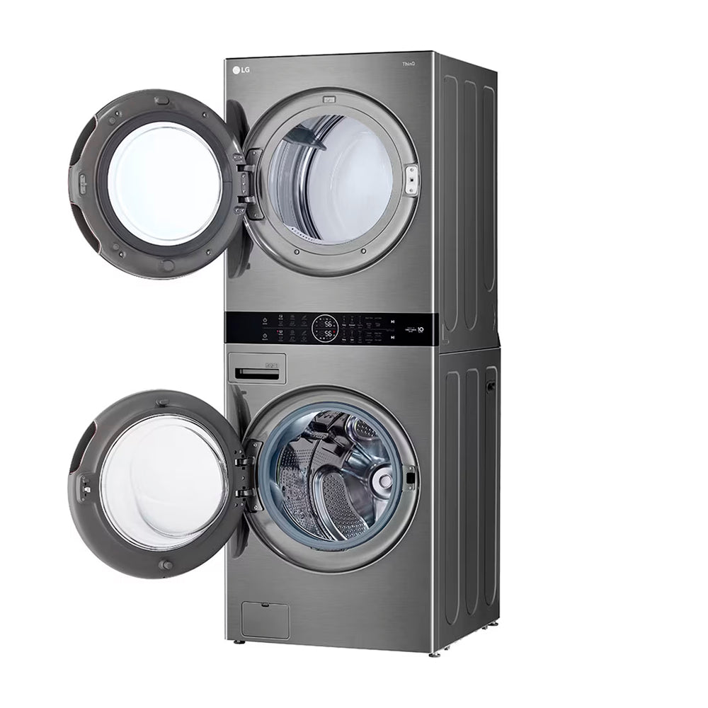 LG WashTower Torre de Lavado a Gas Inverter Direct Drive de Carga Frontal | AI DD | AI Sensor Dry | AI ThinQ | 22kg | Plateado