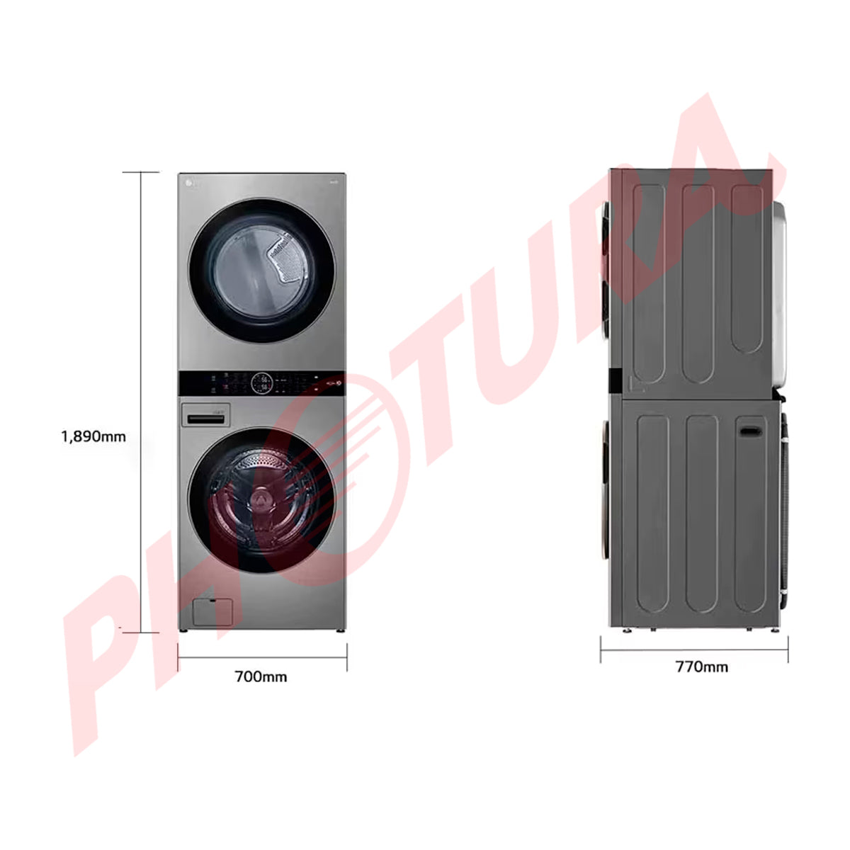 LG WashTower Torre de Lavado a Gas Inverter Direct Drive de Carga Frontal | AI DD | AI Sensor Dry | AI ThinQ | 22kg | Plateado