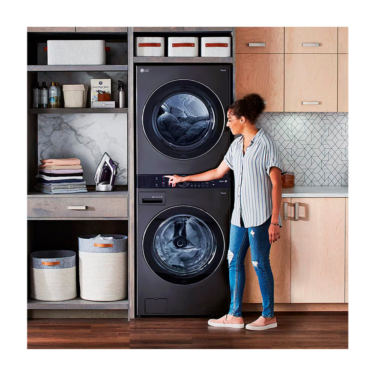 LG WashTower Torre de Lavado de 25kg y 22kg Secado a Gas Inverter Direct Drive de Carga Frontal | AI DD | AI Sensor Dry | AI ThinQ | Negro