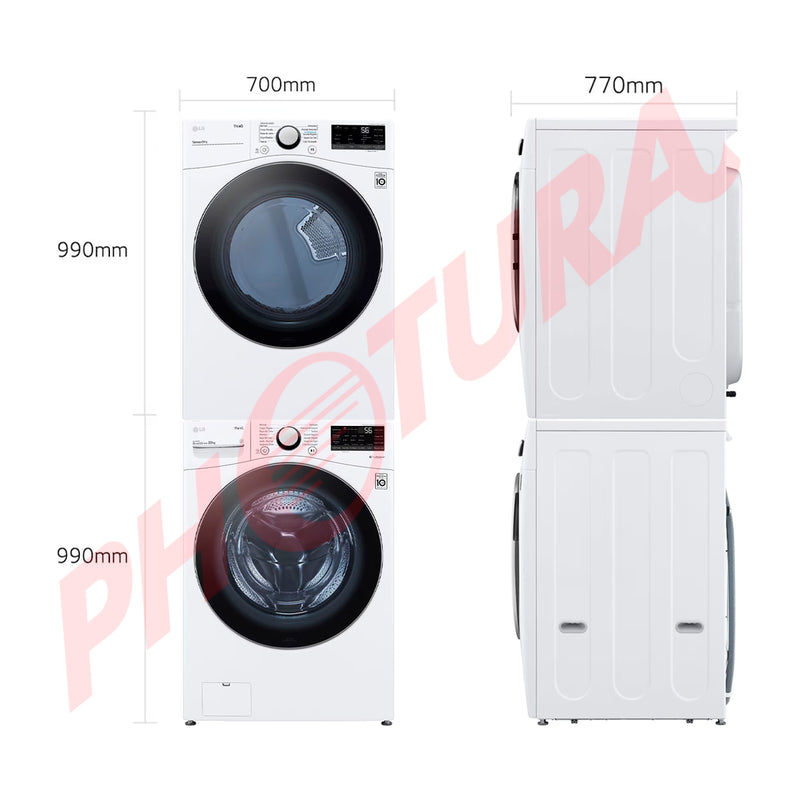 LG Combo Lavadora Automatica Inverter Direct Drive y Secadora a Gas de Carga Frontal | 6 Motion DD | Turbo Wash | 22kg | Blanco
