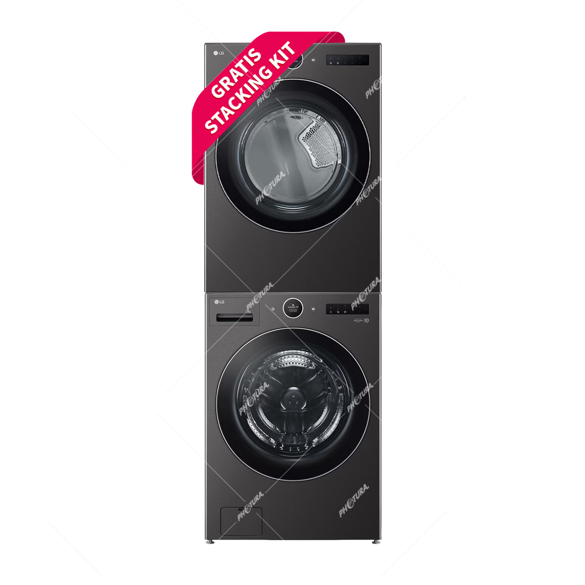 LG Combo Lavadora Automatica Inverter Direct Drive de 23kg y Secadora a Gas de Carga Frontal de 22kg | AI DD | ThinQ | 6 Motion DD | Turbo Wash | Negro