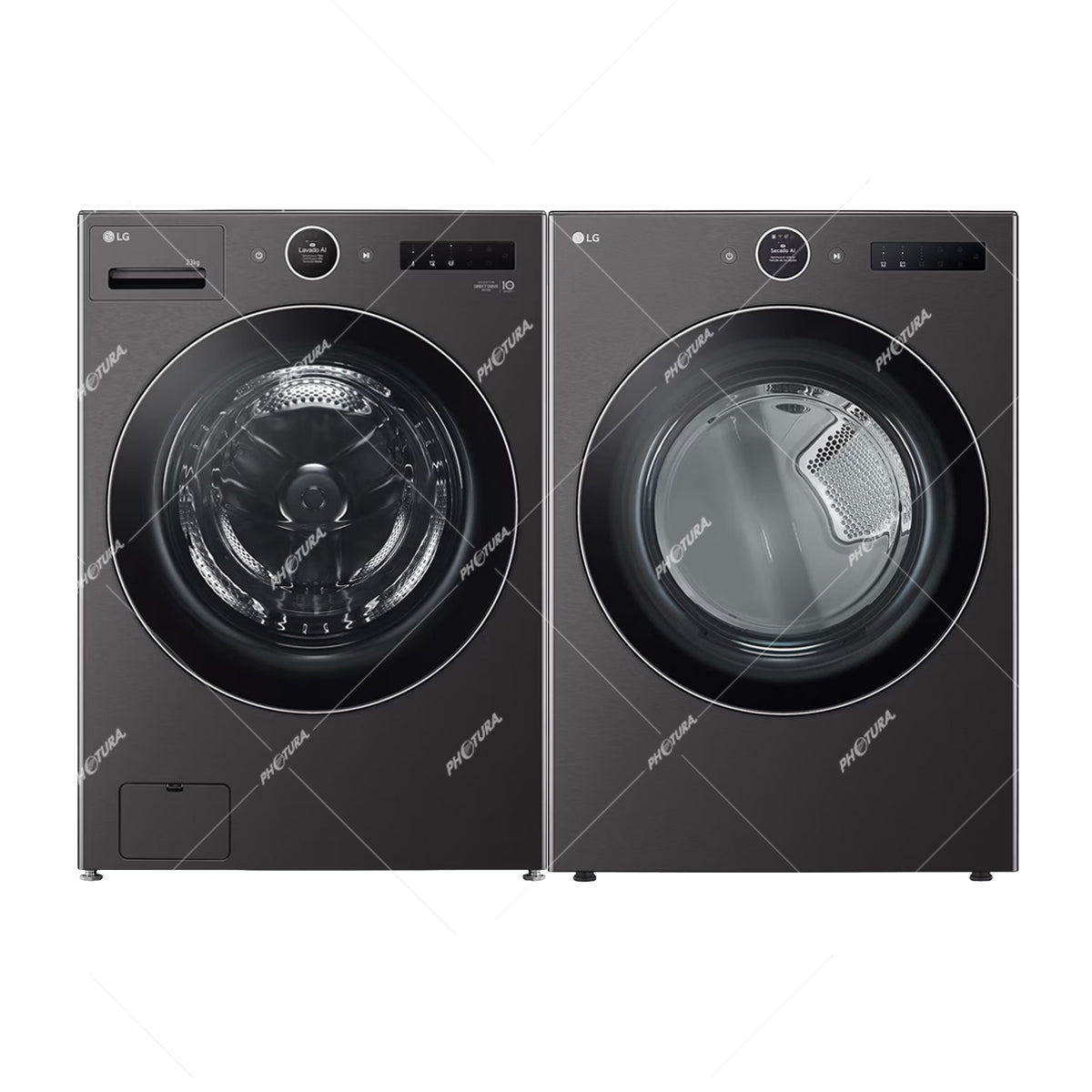 LG Combo Lavadora Automatica Inverter Direct Drive de 23kg y Secadora a Gas de Carga Frontal de 22kg | AI DD | ThinQ | 6 Motion DD | Turbo Wash | Negro