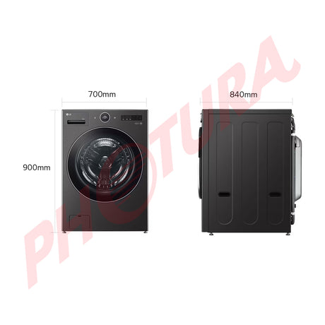 LG Combo Lavadora Automatica Inverter Direct Drive de 23kg y Secadora a Gas de Carga Frontal de 22kg | AI DD | ThinQ | 6 Motion DD | Turbo Wash | Negro