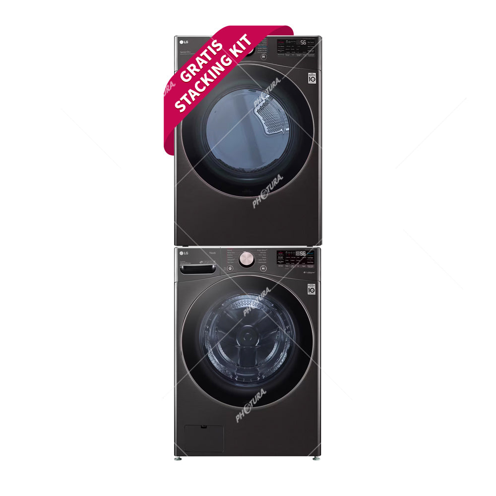 LG Combo Lavadora Automatica Inverter Direct Drive y Secadora a Gas de Carga Frontal | 6 Motion DD | TurboWash 360 | 25kg | Negro