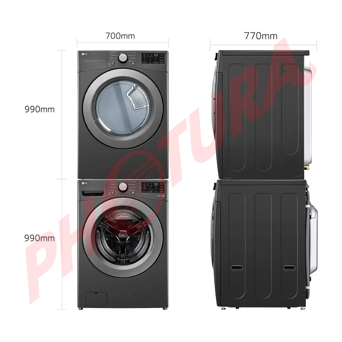 LG Combo Lavadora Automatica Inverter Direct Drive y Secadora a Gas de Carga Frontal | 6 Motion DD | 25kg | Negro Medio