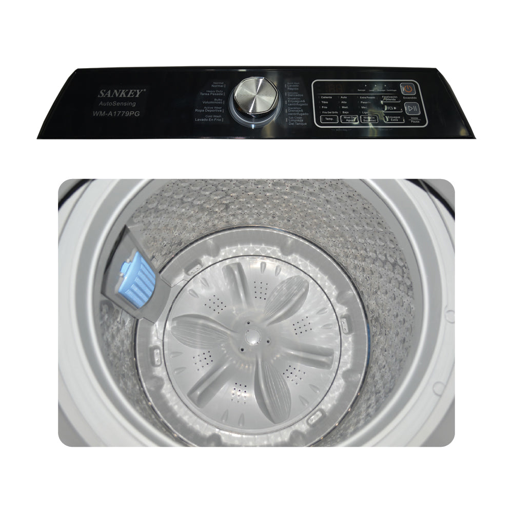Sankey Lavadora Automática de Carga Superior | Super Silencioso | Programable | Filtrado Total | 17kg | Gris