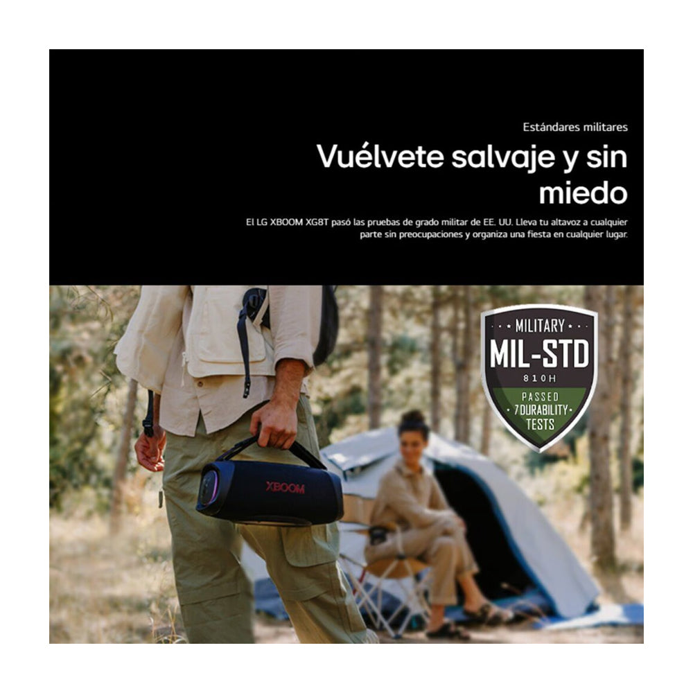LG XBOOM Go XG8T Bocina Portátil Bluetooth Waterproof | Sound Boost | Light Studio | 15H | IP67 | Negro