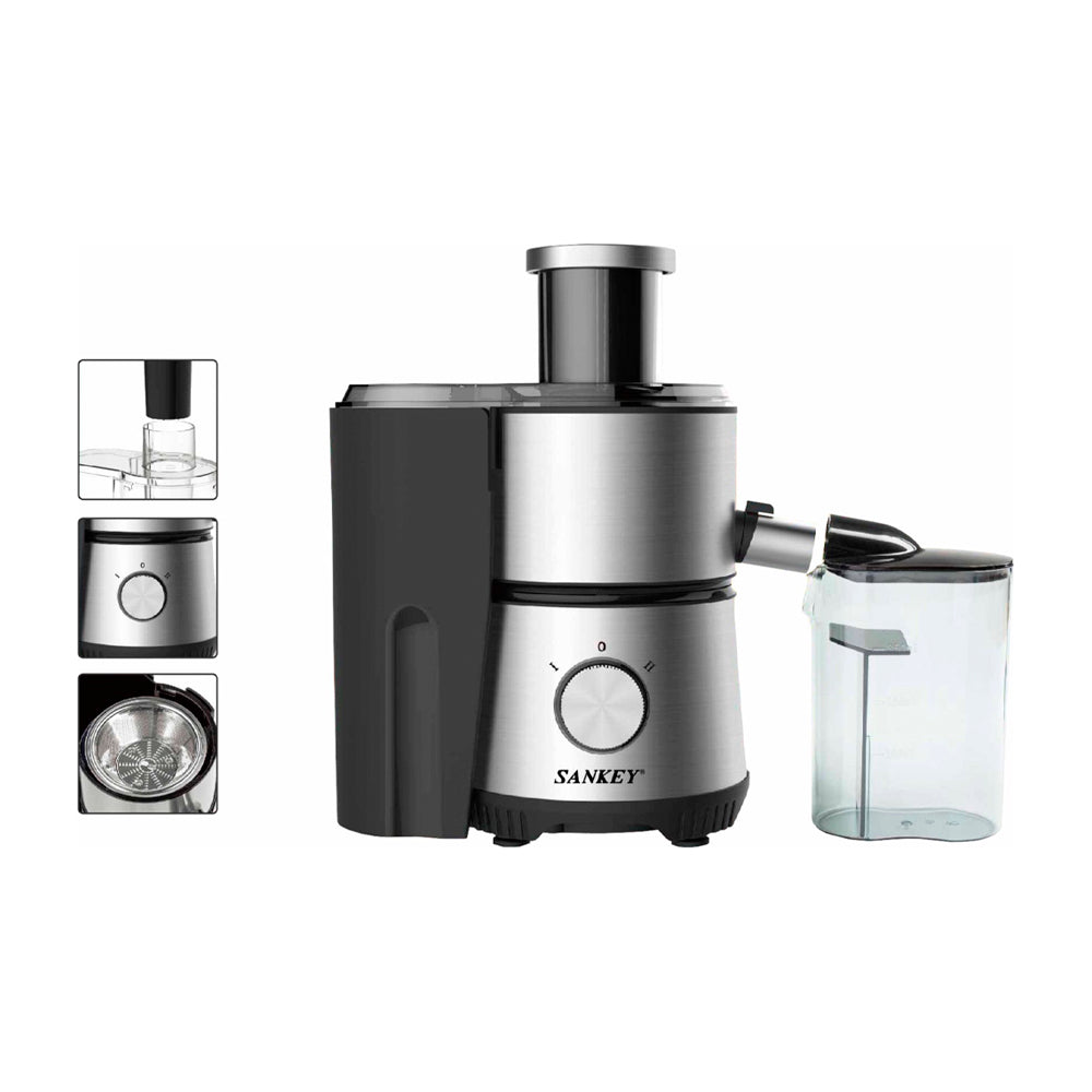 Sankey Extractor de Jugo | 350ML | Alta Potencia | Colector de Pulpa | 400W | Negro Plateado