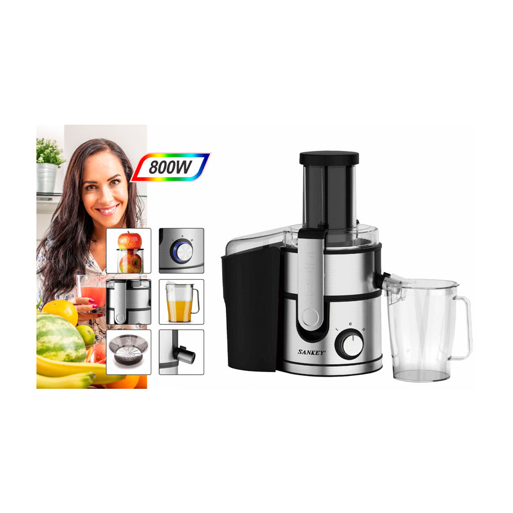 Sankey Extractor de Jugo | 1.1L | Alta Potencia | Colector de Pulpa | 800W | Negro Plateado