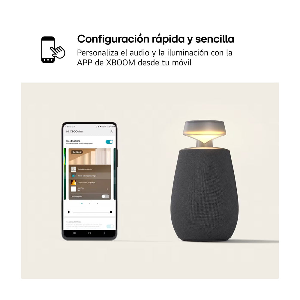 LG XBOOM Go XO2T Bocina Portátil Bluetooth Waterproof |  Sonido 360° | Iluminación | 15H | IP55 | Negro