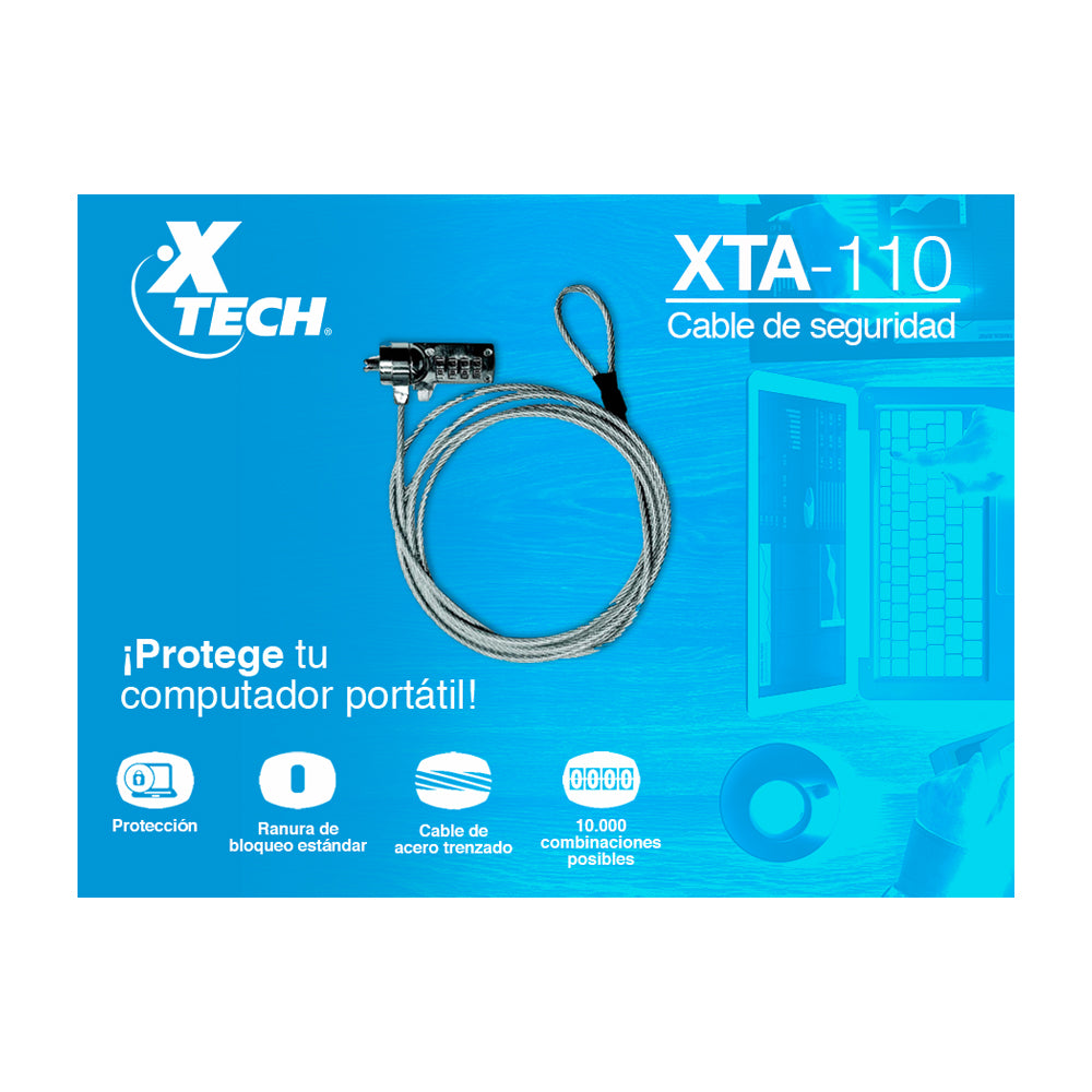 Xtech Cable de Seguridad para Laptop | Combinación de 4 Dígitos