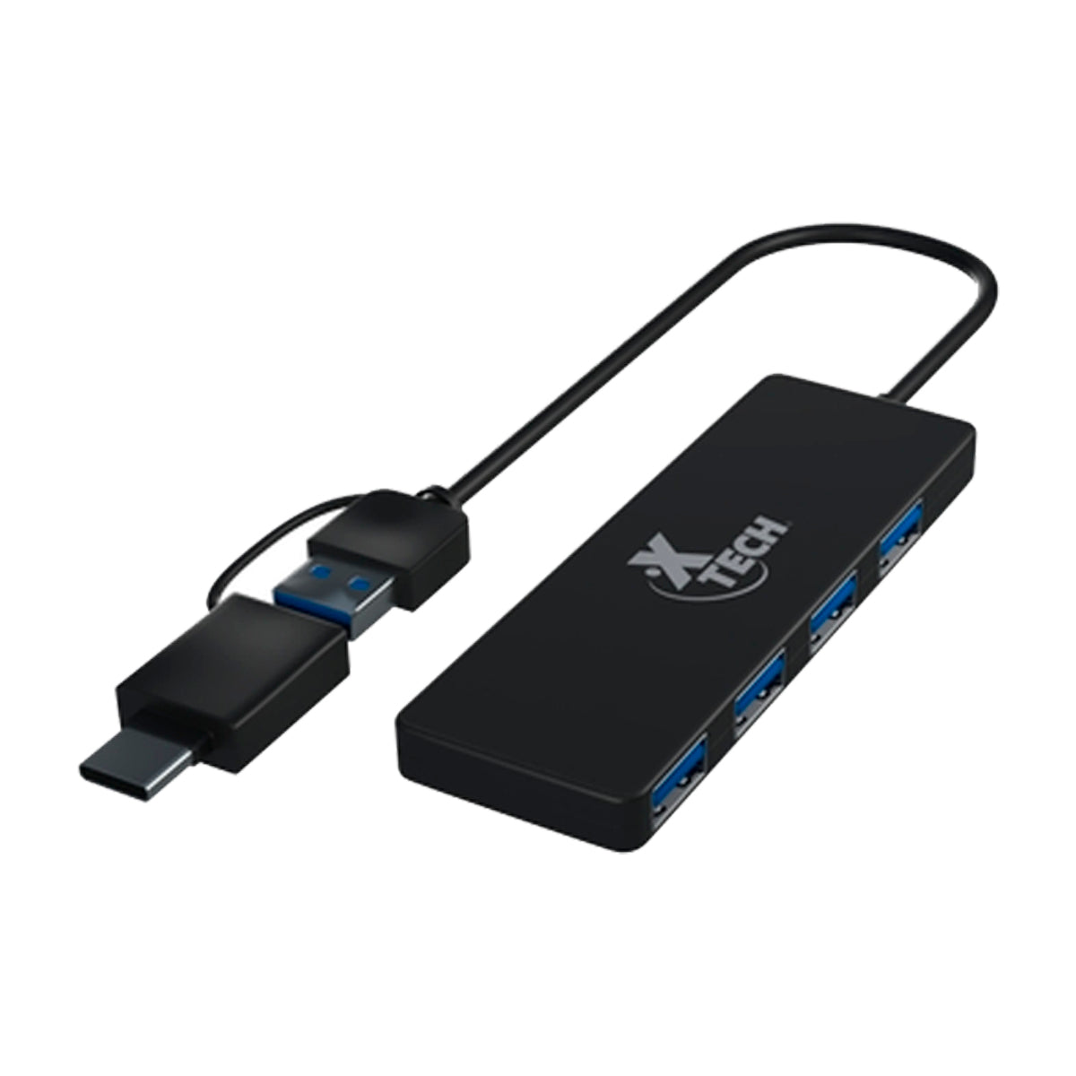Xtech Adaptador USB 3.0 A a USB C |  4 puertos |  Negro