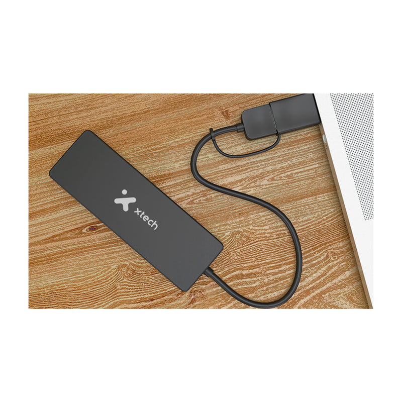 Xtech Adaptador USB 3.0 A a USB C |  4 puertos |  Negro