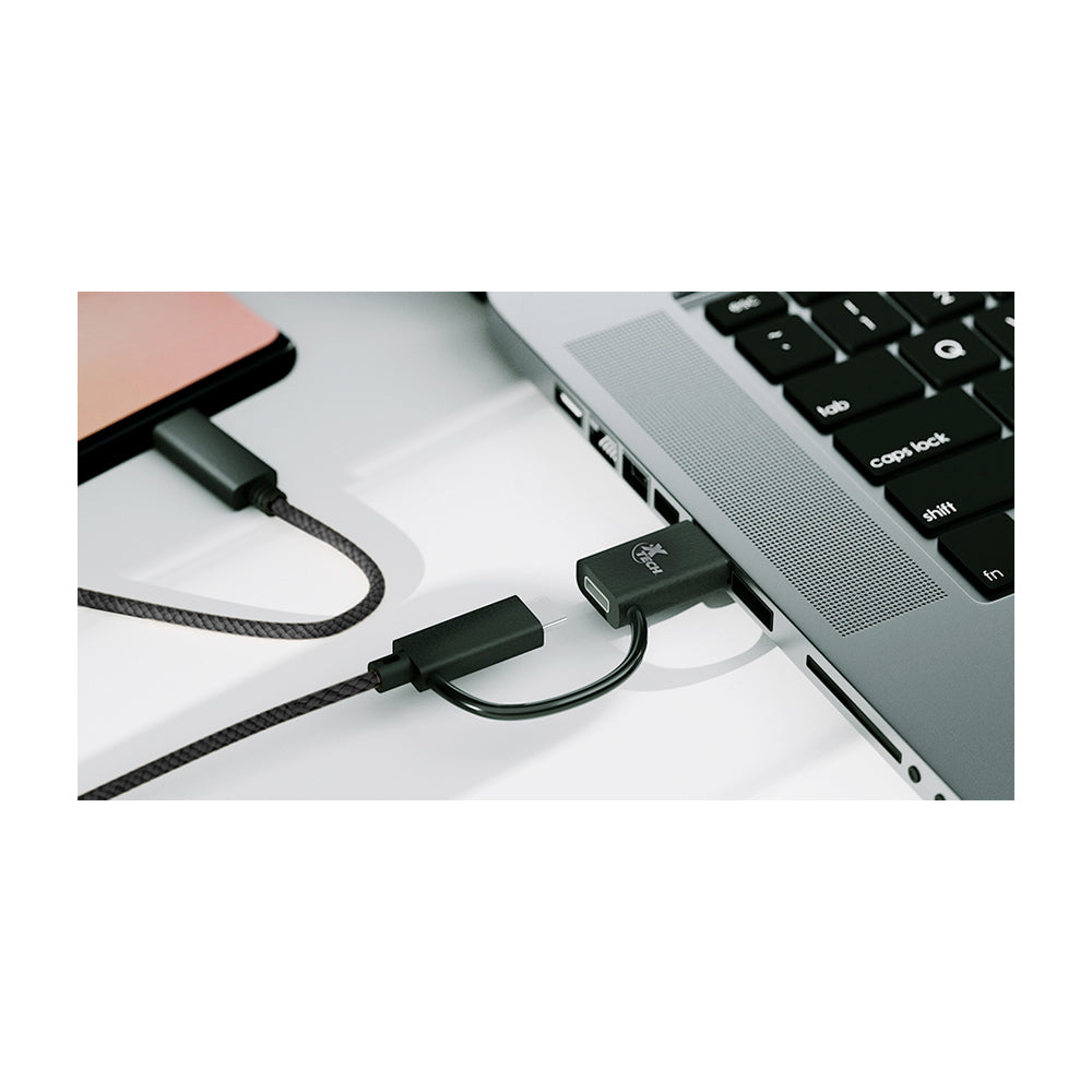 Xtech Cable 2 en 1 USB A / USB C a USB C  | 1.82 Metros | Negro