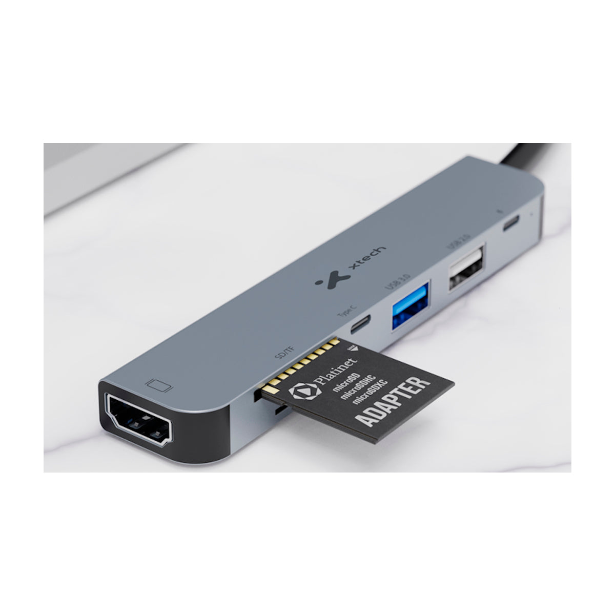 Xtech Adaptador Multipuerto 7 en 1 con Conexión USB C | Plateado Negro