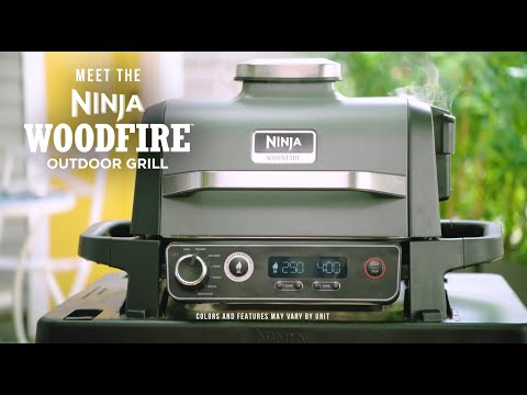 Ninja Woodfire Parrilla Eléctrica 7-en-1 para Exteriores | Woodfire Technology | Master Grill | Ahumador BBQ | Freidora de Aire | Resistente al Clima | Hornear y Asar | 1760W | Gris Negro