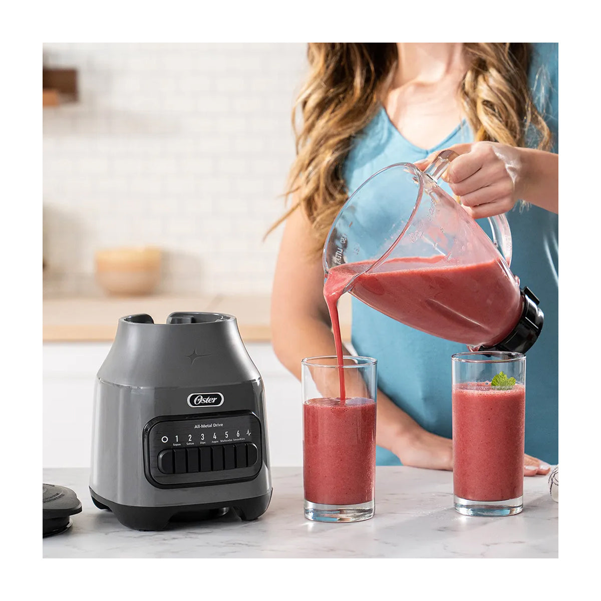 Oster BLSTPEGGPB Licuadora de 6 Velocidades | Boroclass | All-Metal Drive | Función de Pulso | 1.5L | 800W | Gris