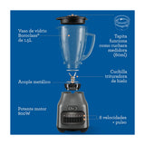 Oster BLSTPEGGPB Licuadora de 6 Velocidades | Boroclass | All-Metal Drive | Función de Pulso | 1.5L | 800W | Gris