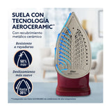Oster GCSTAC7201 Plancha de Ropa a Vapor | 25% Mas Cobertura | Punta de Precision | Aero Ceramic | Sistema Anti-Calcificación | Rojo