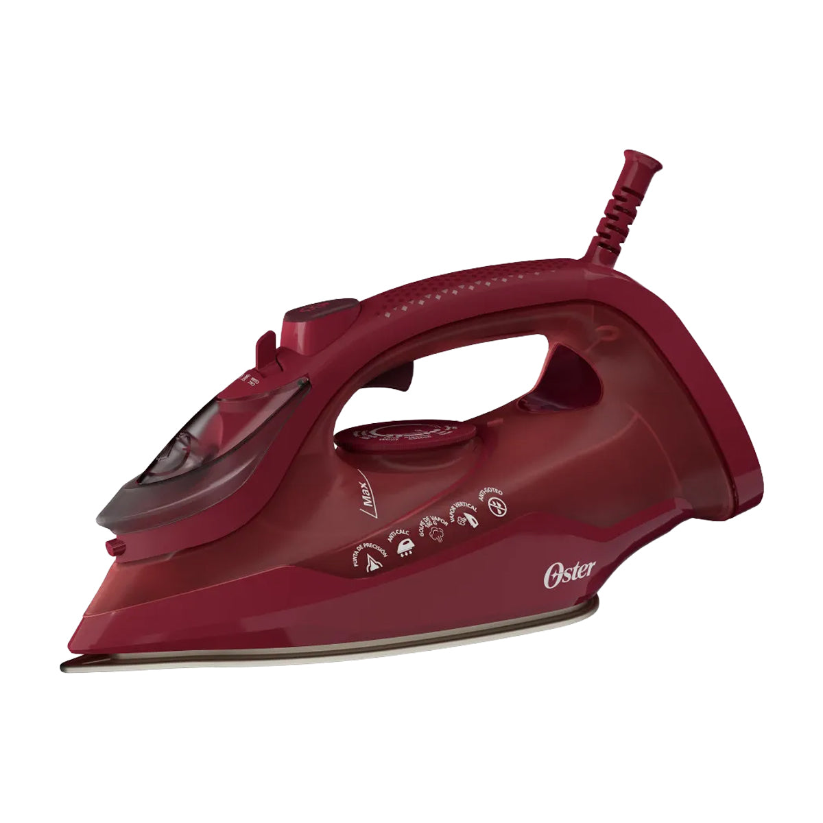 Oster GCSTAC7201 Plancha de Ropa a Vapor | 25% Mas Cobertura | Punta de Precision | Aero Ceramic | Sistema Anti-Calcificación | Rojo