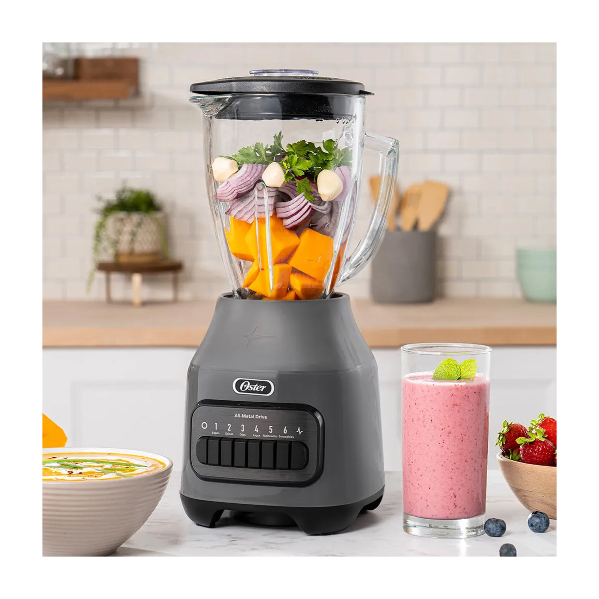 Oster BLSTPEGGPB Licuadora de 6 Velocidades | Boroclass | All-Metal Drive | Función de Pulso | 1.5L | 800W | Gris