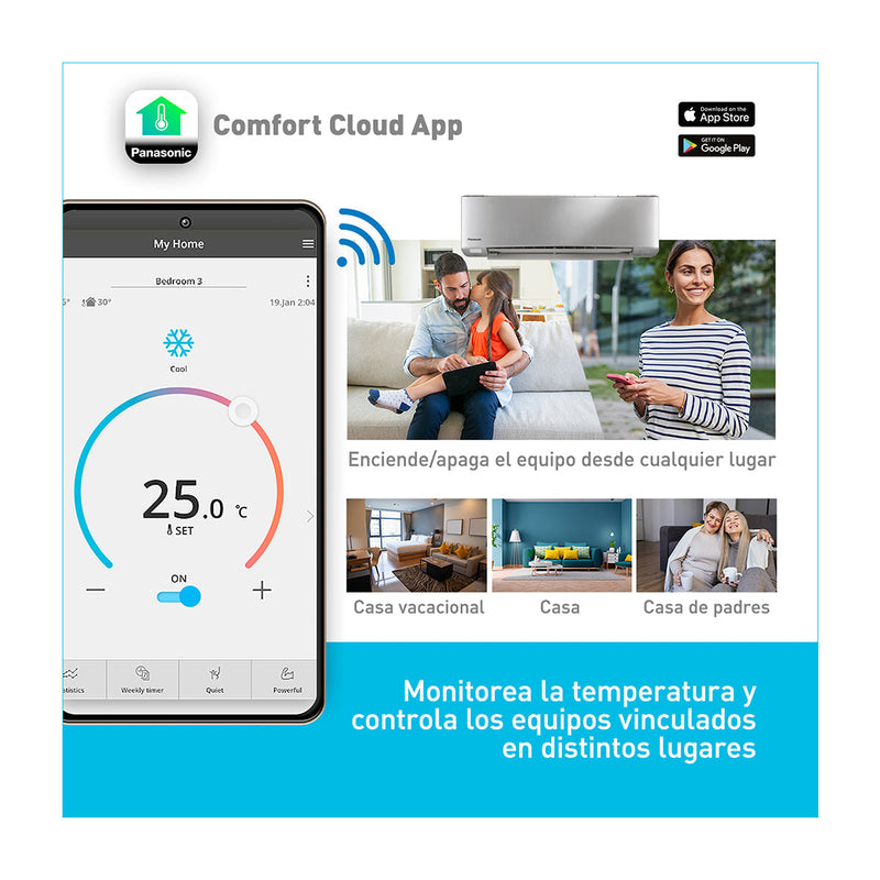 Panasonic Aire Acondicionado Split Premium Inverter 24,000 BTU | nanoeX Mark 2 | WiFi Comfort Cloud | Filtro Antibacterial | Blue Fin | Hasta 70% de Ahorro | 220v | Gris