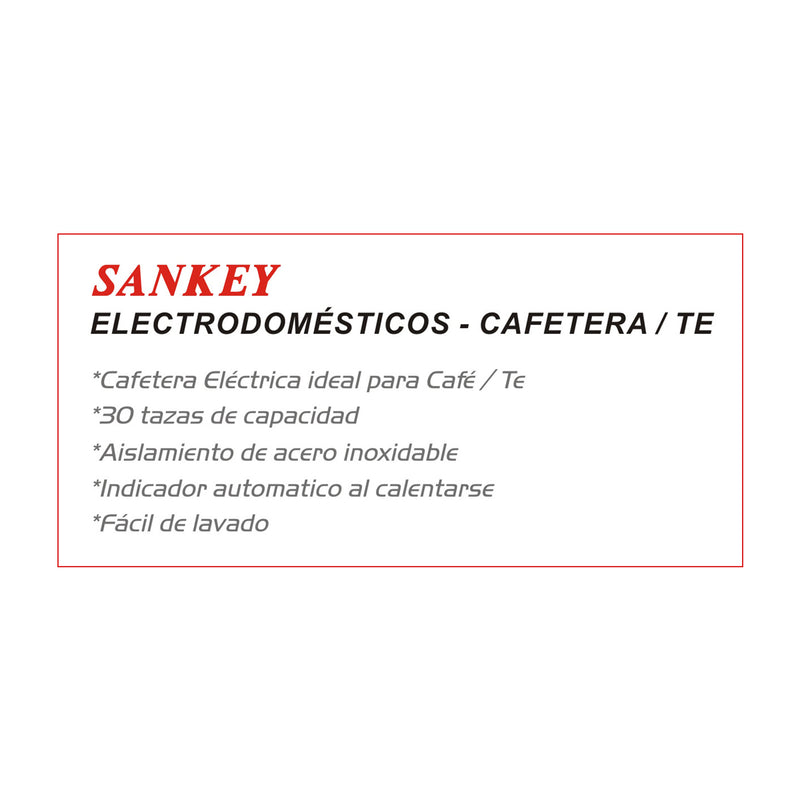 Sankey Cafetera Percoladora de 30 Tazas | Indicador de Temperatura | Acero Inoxidable | Plateado