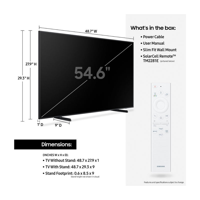 Samsung The Frame Televisor QLED Ultra HD 4K Quantum HDR Smart de 55" | Procesador Quantum 4K | Art Mode | Matte Display Film | Marcos Personalizables
