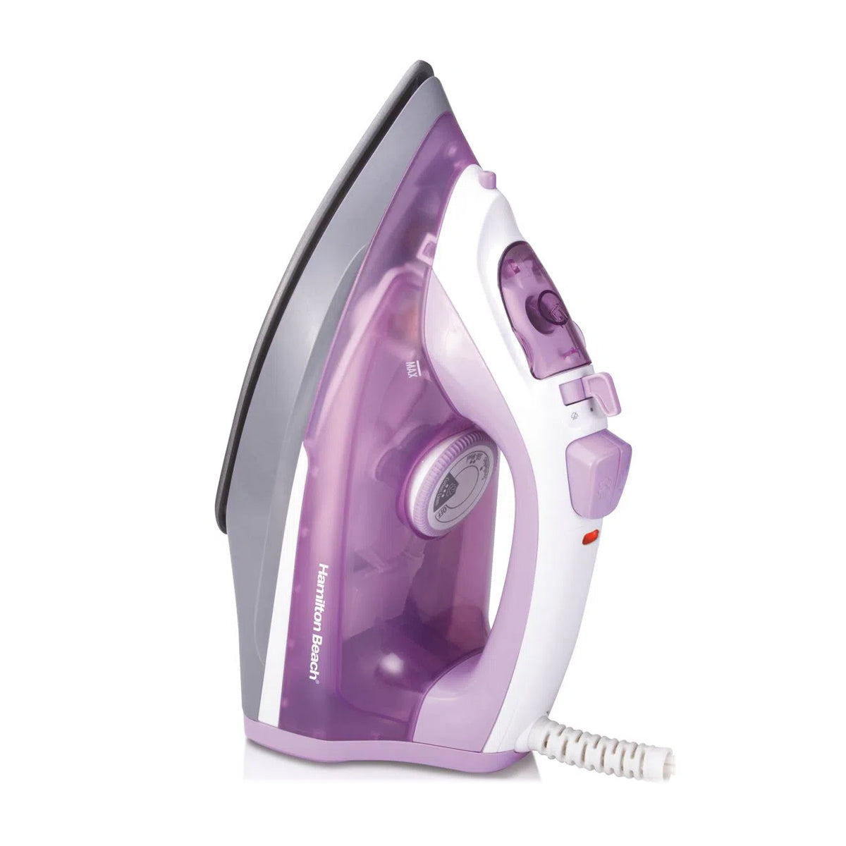 Hamilton Beach Plancha de Ropa a Vapor | Vapor Vertical | Antiadherente | Anti-Goteo | Morado Blanco