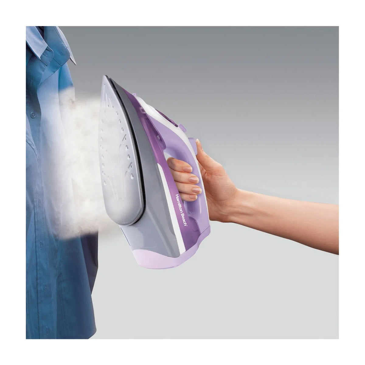 Hamilton Beach Plancha de Ropa a Vapor | Vapor Vertical | Antiadherente | Anti-Goteo | Morado Blanco