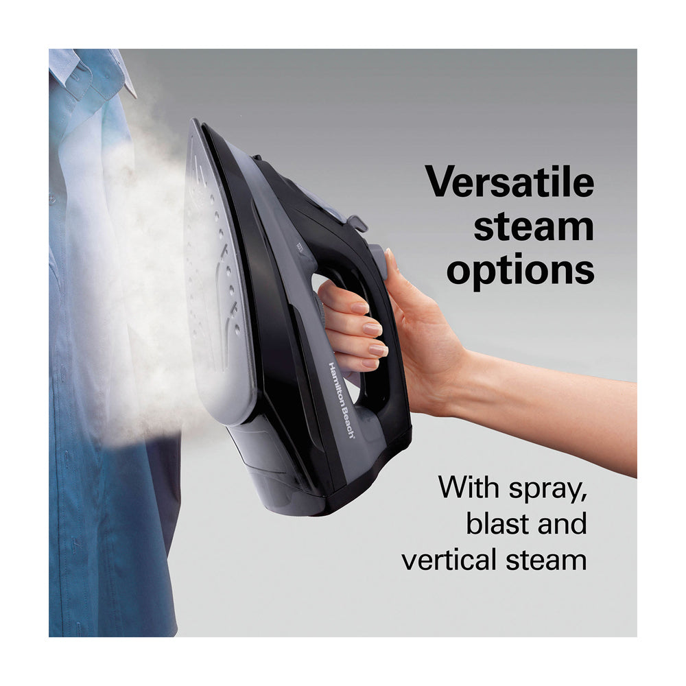 Hamilton Beach Plancha de Ropa a Vapor | Vapor Versátil | Extra-Glide | Anti-Goteo | Gris Negro
