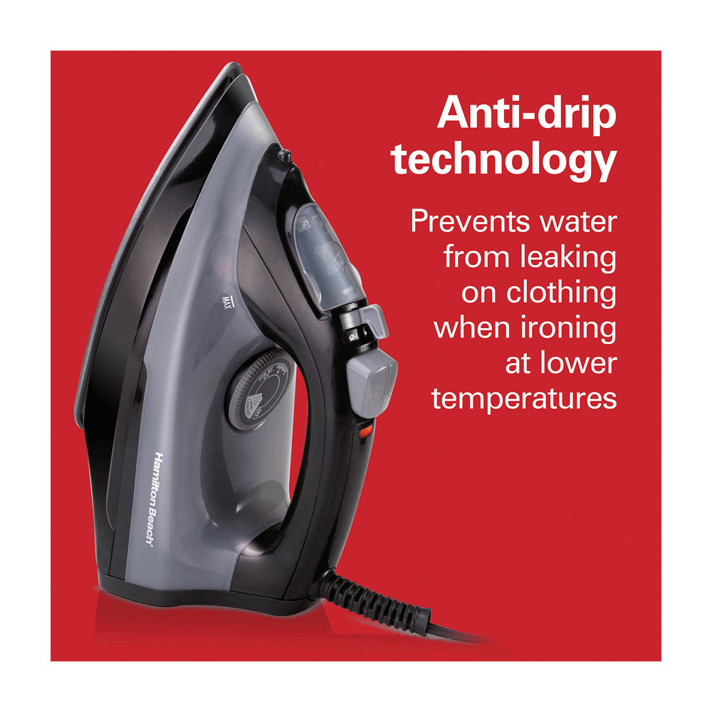 Hamilton Beach Plancha de Ropa a Vapor | Vapor Versátil | Extra-Glide | Anti-Goteo | Gris Negro