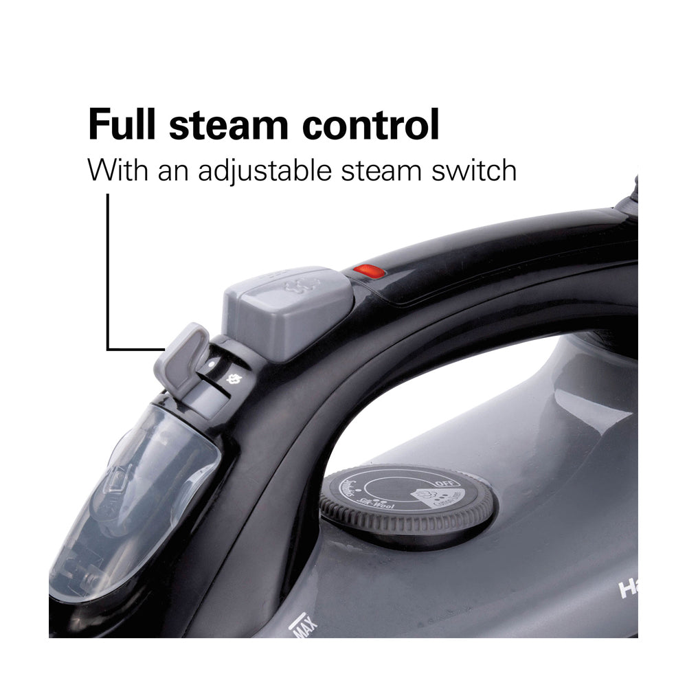 Hamilton Beach Plancha de Ropa a Vapor | Vapor Versátil | Extra-Glide | Anti-Goteo | Gris Negro