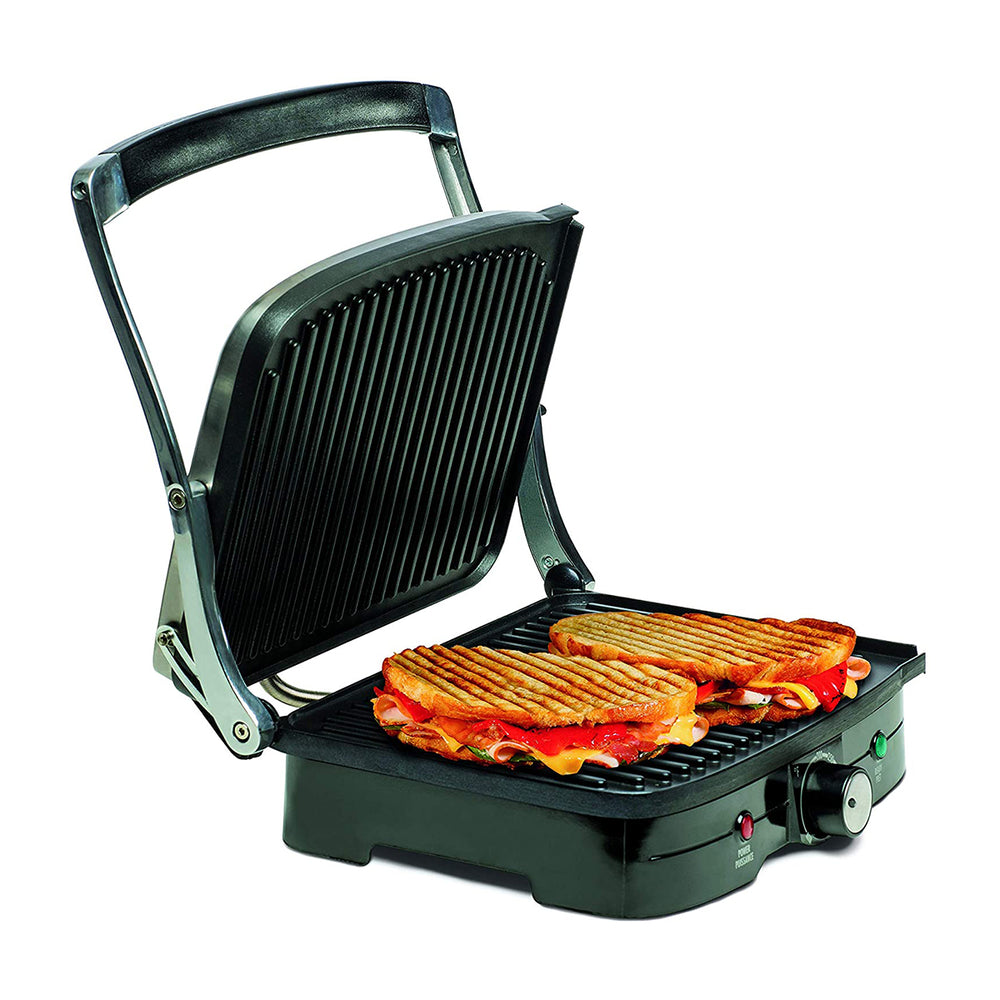 Hamilton Beach Prensa para Panini, Sandwichera y Parrilla para Interiores | Plateado