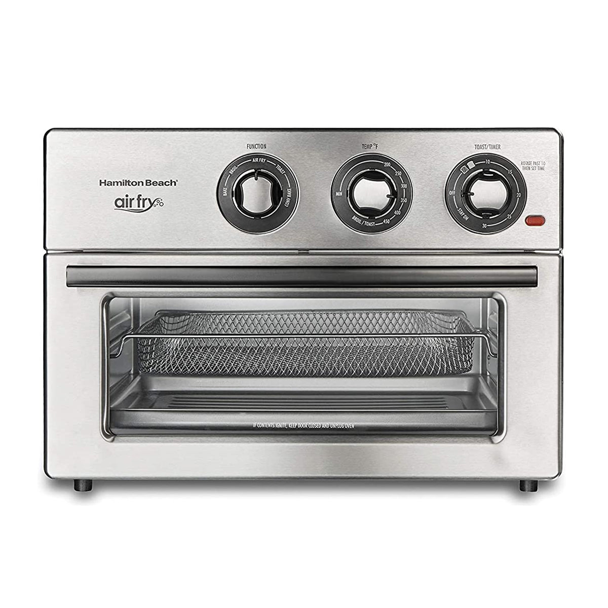 Hamilton Beach Horno Eléctrico con Freidora de Aire de 21.24L | Convección | Bandeja Deslizable | Acero Inoxidable | 1800W | Plateado