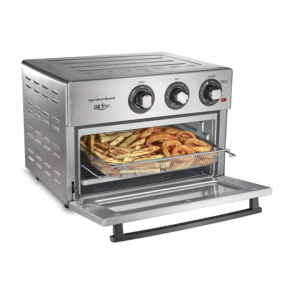 Hamilton Beach Horno Eléctrico con Freidora de Aire de 21.24L | Convección | Bandeja Deslizable | Acero Inoxidable | 1800W | Plateado