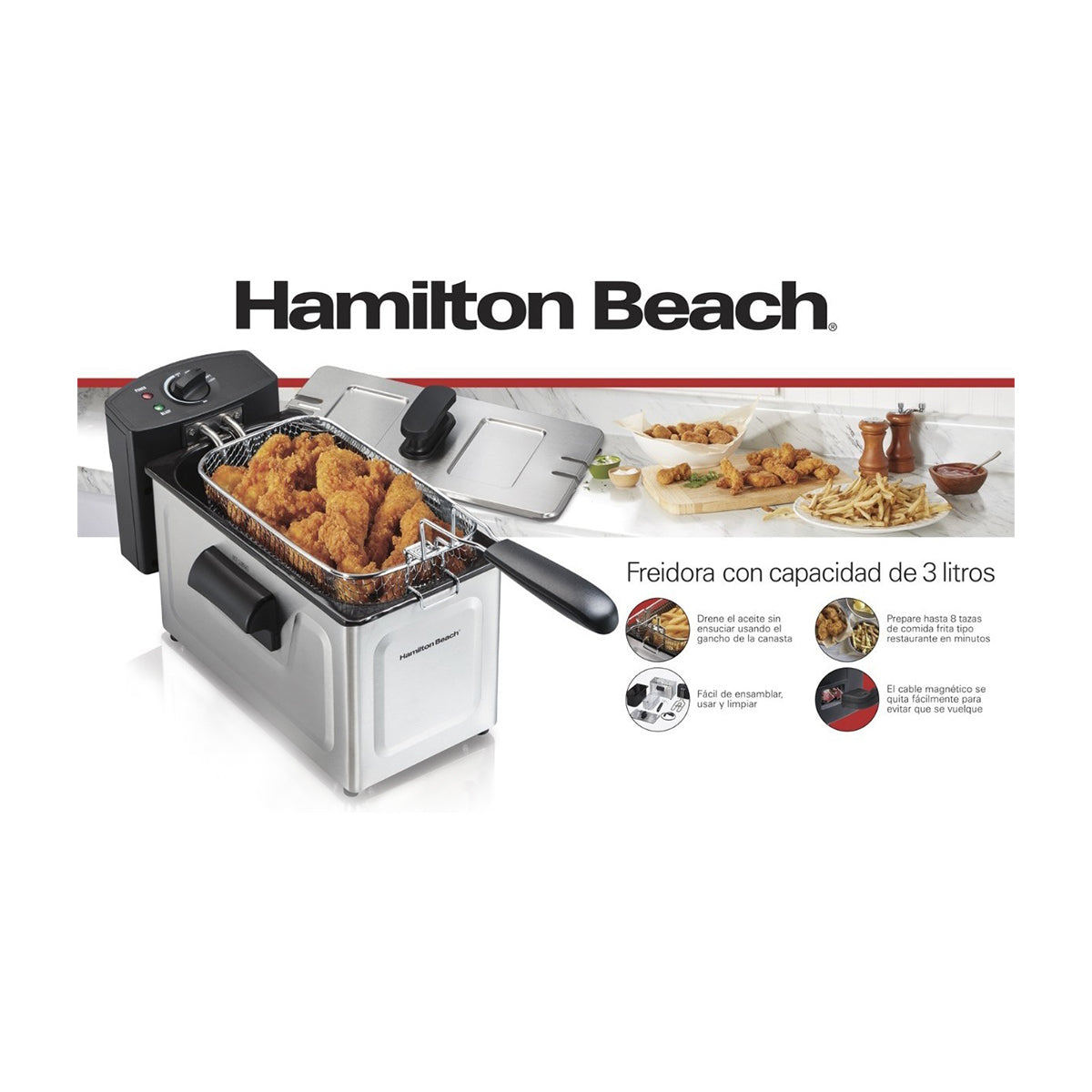 Hamilton Beach Freidora de Aceite de Inmersión | 12 Tazas de Aceite | 8 Tazas de Alimento | Profesional