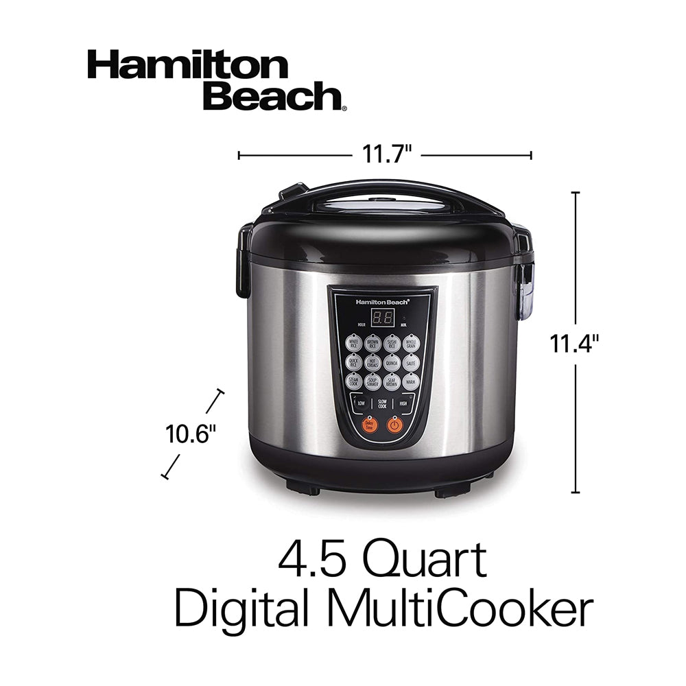 Hamilton Beach Olla Multifuncional de 4.3L | 14 Programas | Cocción Lenta | Interior Antiadherente Extraible