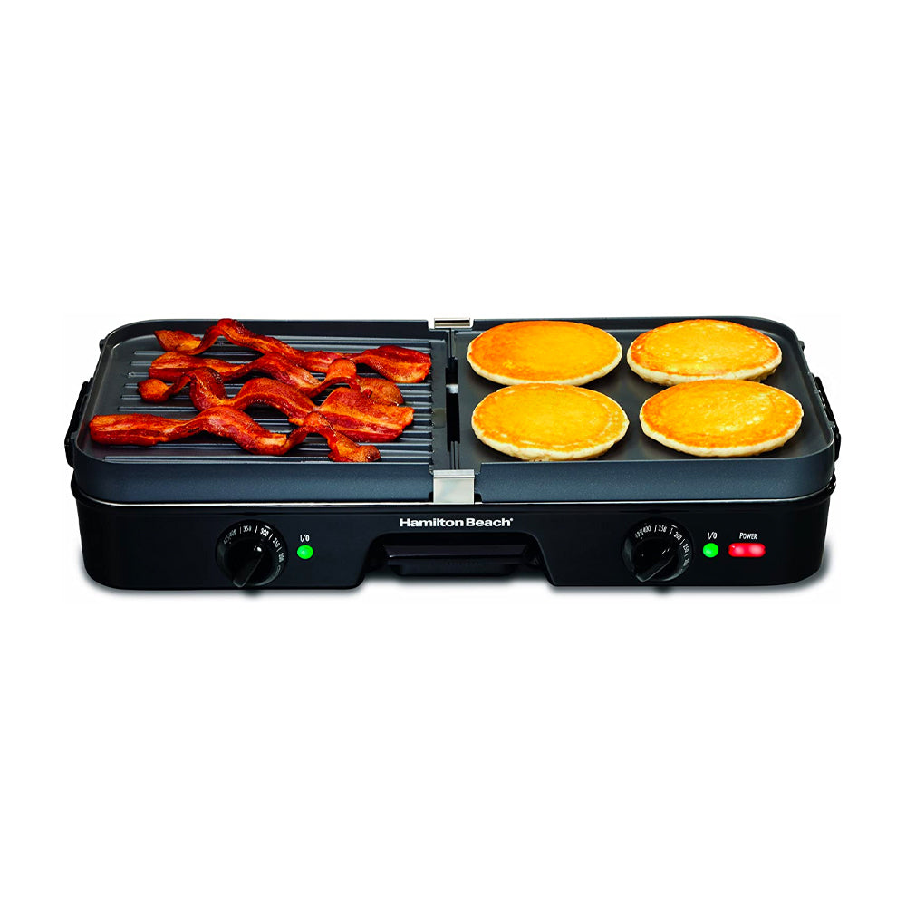 Hamilton Beach Parrilla Eléctrica 3 en 1 | Plancha | Bandeja de Goteo | Rejillas de Doble Cara | 1400W | Negro