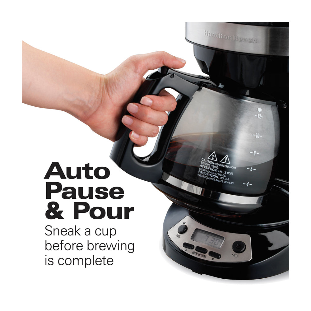Hamilton Beach Cafetera de 12 Tazas | Programable | Pantalla LED | Negro