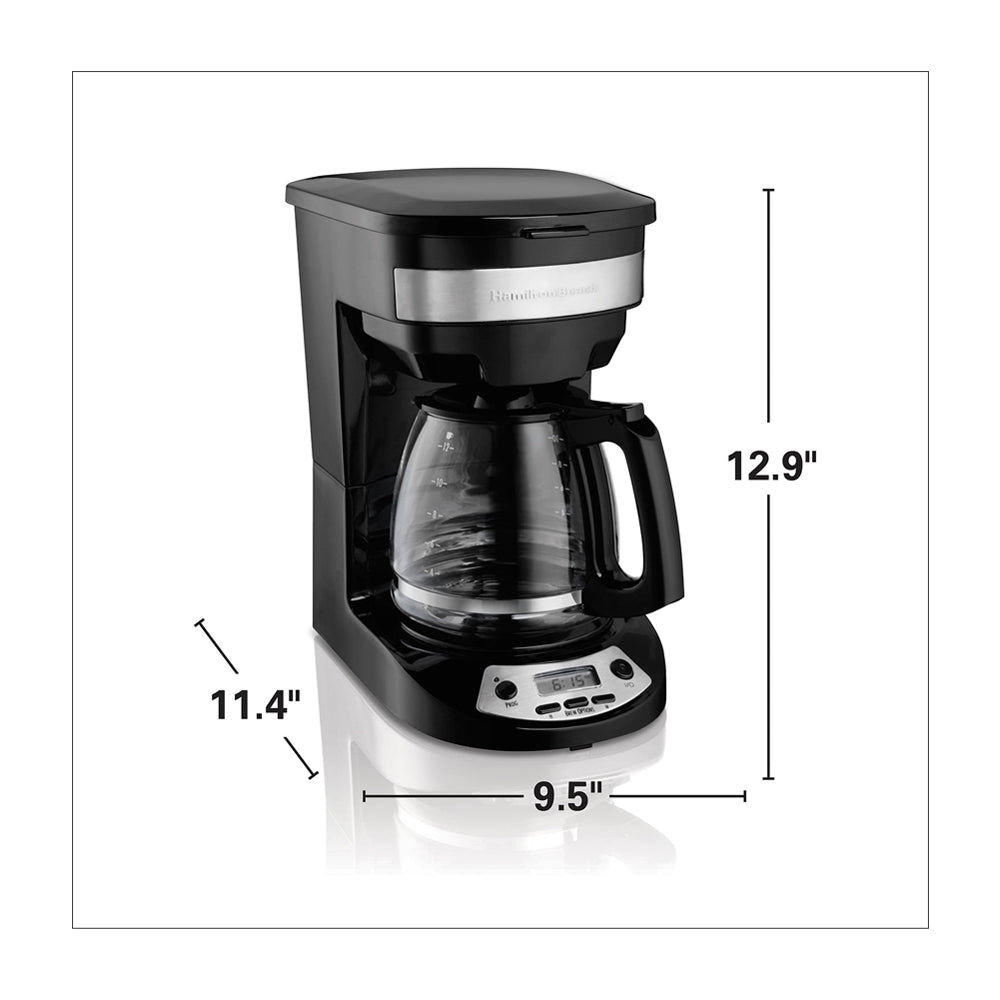 Hamilton Beach Cafetera de 12 Tazas | Programable | Pantalla LED | Negro