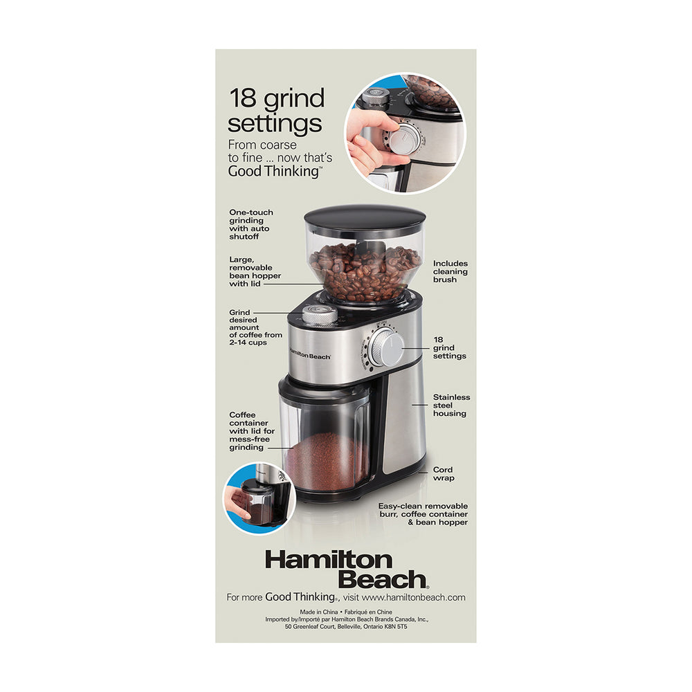 Hamilton Beach Molino de Café | 2 a 14 Tazas | 18 Configuraciones | Acero Inoxidable