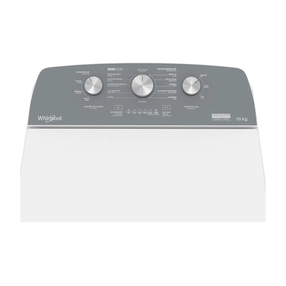 Whirlpool Lavadora Automática de Carga Superior | Sistema Xpert | Potencia & Ahorro | Agitador | Smart Load | 18kg