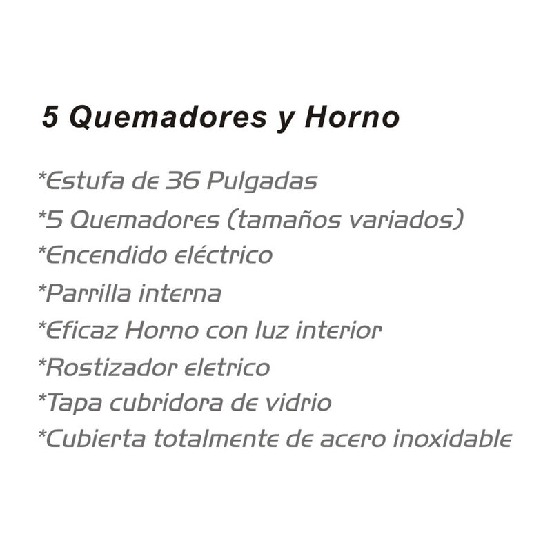 Sankey Estufa a Gas de Acero Inoxidable | Rostizador | Tapa | Plancha | 36" | 5 Quemadores