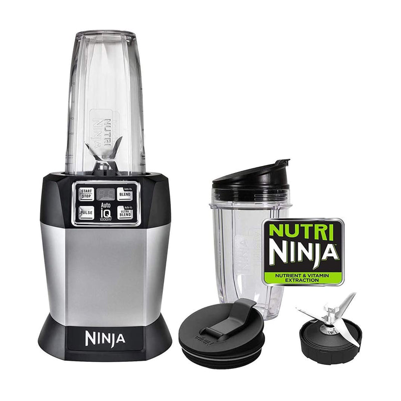 Ninja Nutri Ninja Licuadora / Extractor de Nutrientes | Auto-IQ | Función de Pulso | 1000W | 0.7L & 0.5L | Plateado Negro