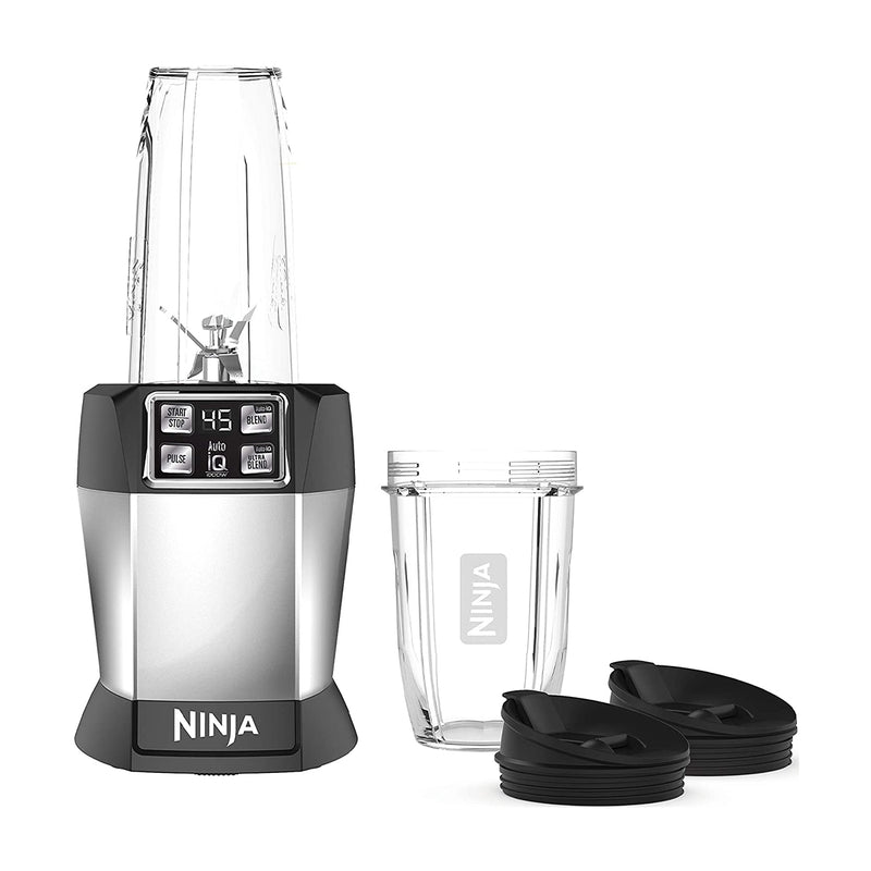 Ninja Nutri Ninja Licuadora / Extractor de Nutrientes | Auto-IQ | Función de Pulso | 1000W | 0.7L & 0.5L | Plateado Negro