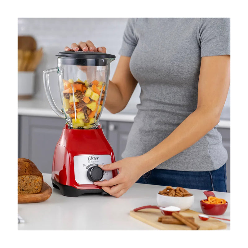 Oster BLSTKAGRRD Licuadora de 2 Velocidades | Boroclass | All-Metal-Drive | 1.5L | 800W | Rojo