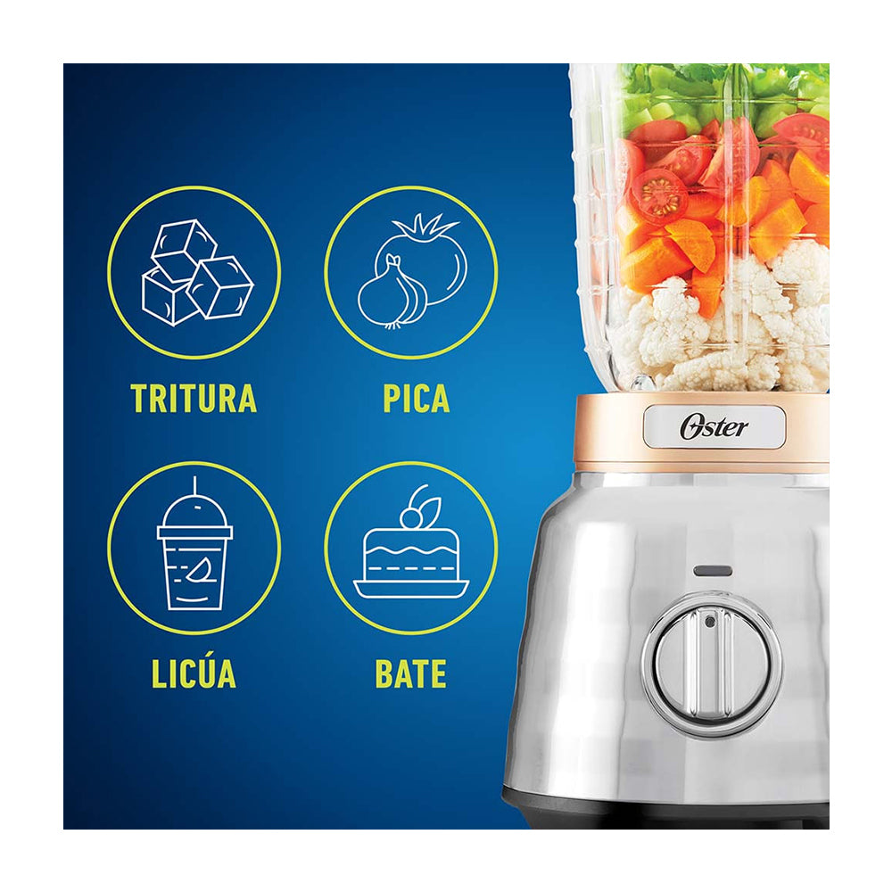 Oster BLSTPBRG Osterizer Max Licuadora de 3 Velocidades | Boroclass | All-Metal Drive | 1.75L | 1500W | Plateado Dorado