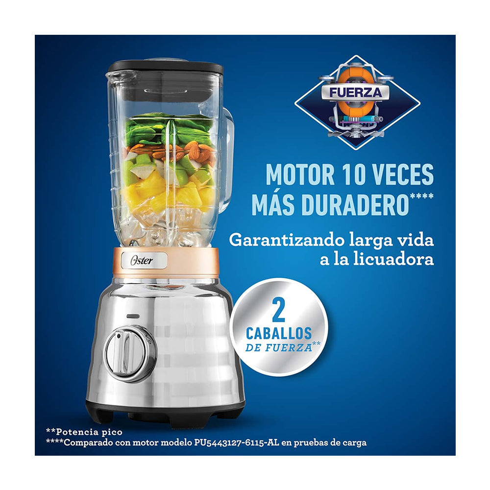 Oster BLSTPBRG Osterizer Max Licuadora de 3 Velocidades | Boroclass | All-Metal Drive | 1.75L | 1500W | Plateado Dorado